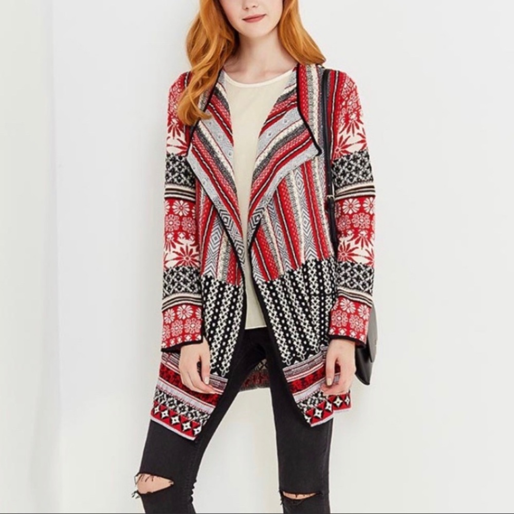 Desigual Red and Black Patterned Cardigan